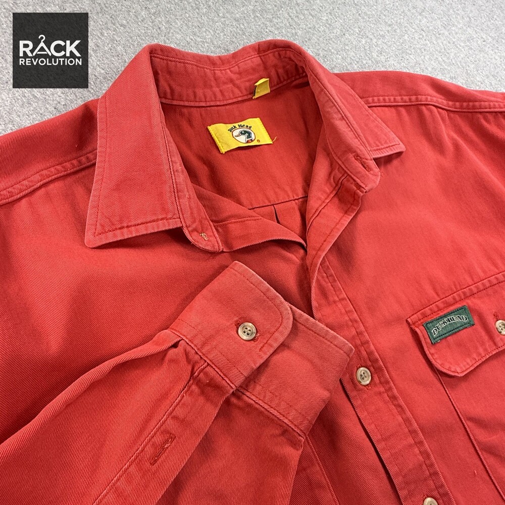 Duck Head Vintage 90's Red Twill Work Shirt for Men - Size LARGE